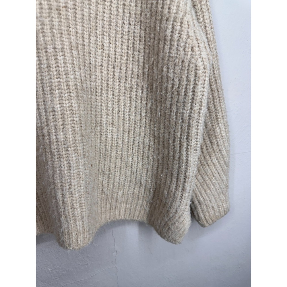 ZARA Sweater Womens XS-S Beige Ribbed Chunky Knit Oversized Boat Neck Pullover - Picture 6 of 12